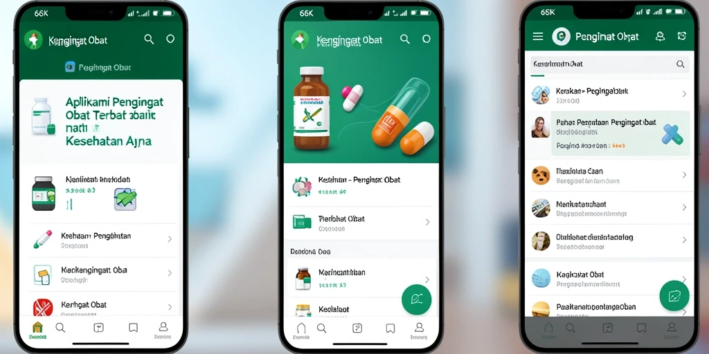 Tampilan antarmuka aplikasi 66K yang memudahkan pengingat obat.