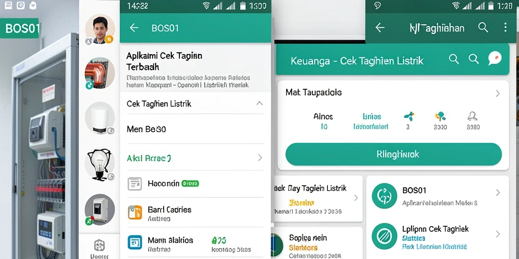 Tampilan antarmuka utama BOS01 untuk cek tagihan listrik dengan fitur lengkap.