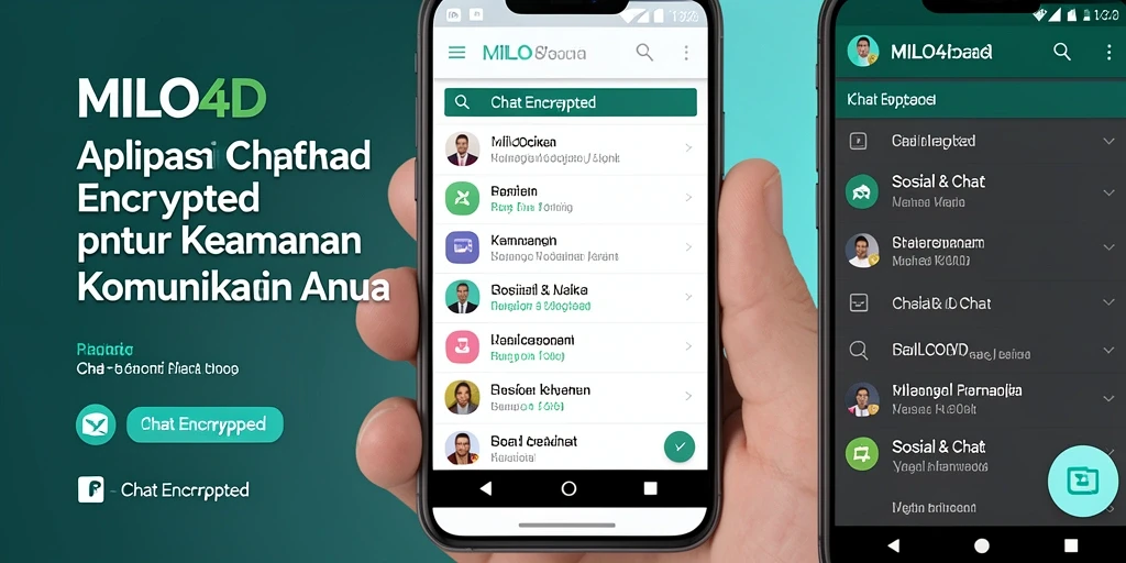 Antarmuka aplikasi MILO4D menampilkan fitur Chat Encrypted dengan tampilan yang modern.